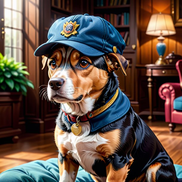 Drawing of a dog in a cap in the house