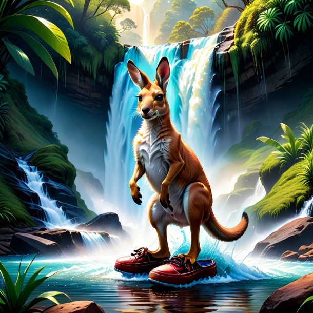 Illustration of a kangaroo in a shoes in the waterfall