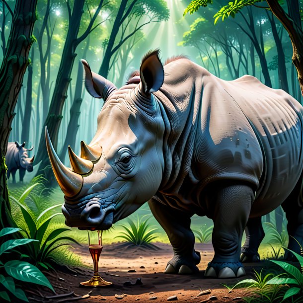 Image of a drinking of a rhinoceros in the forest