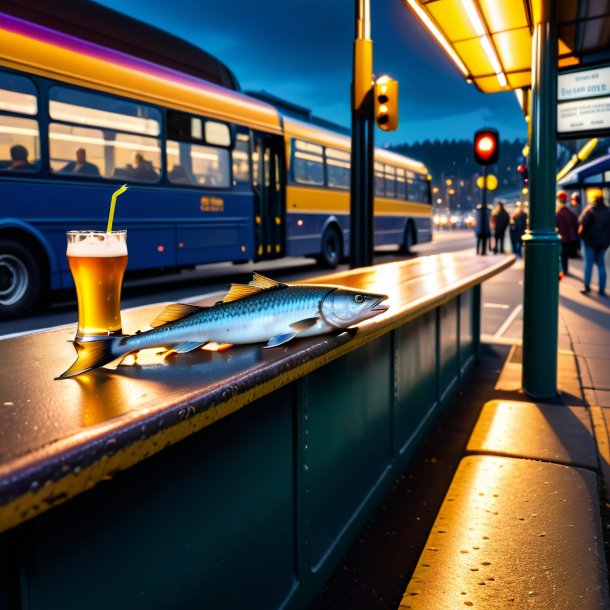 Foto de uma bebida de um haddock na parada de ônibus