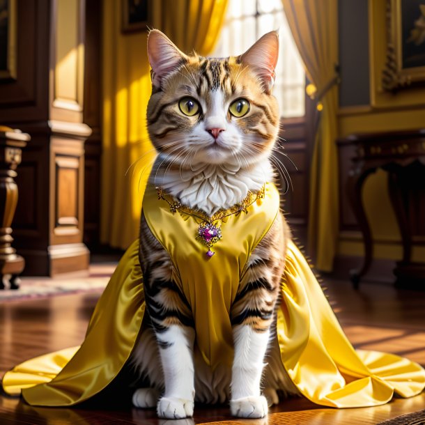 Foto de un gato en un vestido amarillo