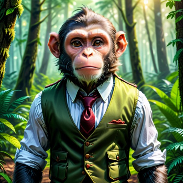 Drawing of a monkey in a vest in the forest