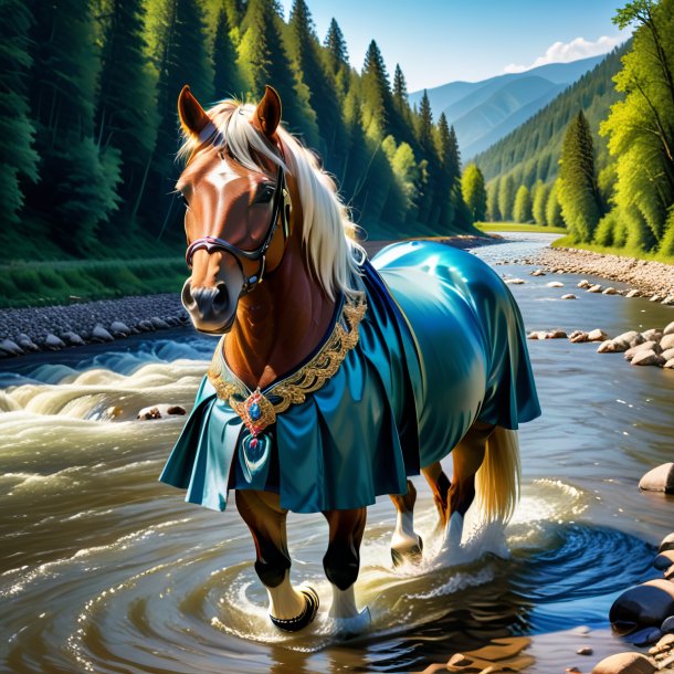 Picture of a horse in a skirt in the river