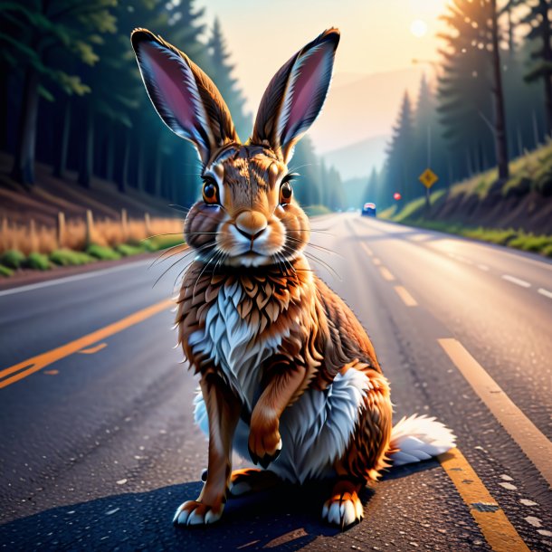 Drawing of a hare in a gloves on the road