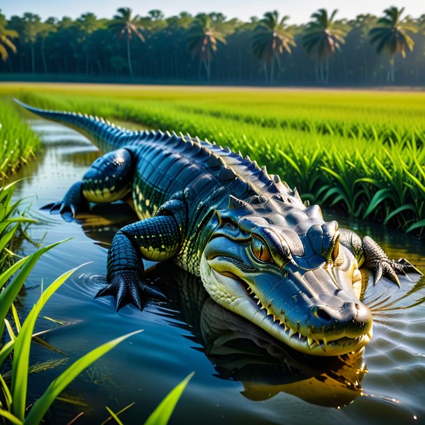 Photo of a swimming of a alligator on the field