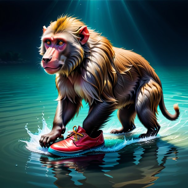 Drawing of a baboon in a shoes in the water