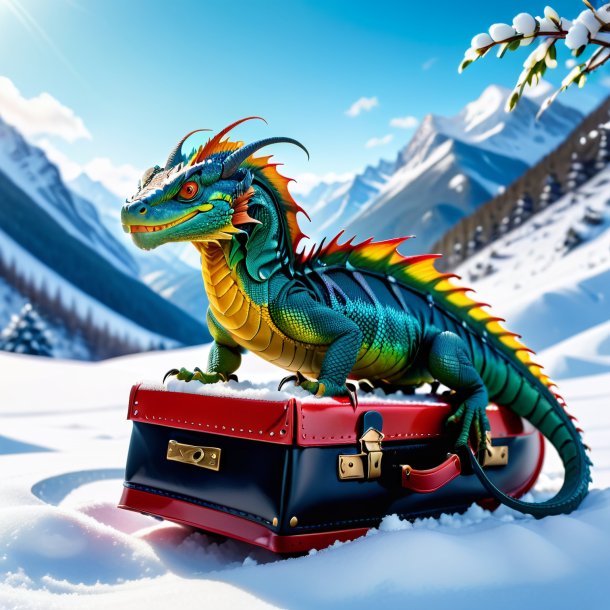 Foto de un basilisk en los zapatos en la nieve