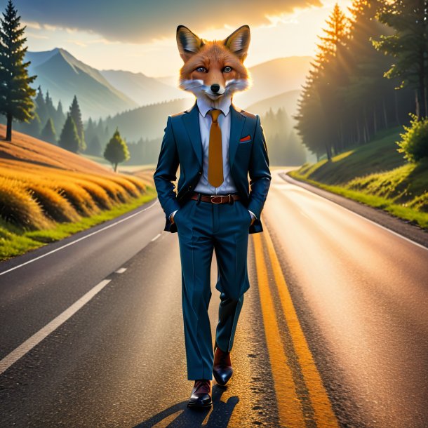 Pic d'un renard dans un pantalon sur la route