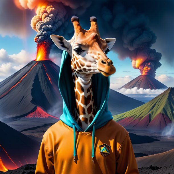 Foto de uma girafa em um hoodie no vulcão