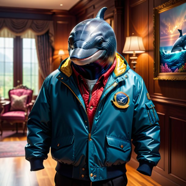 Picture of a whale in a jacket in the house