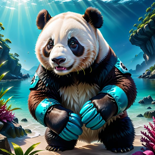 Illustration of a giant panda in a gloves in the sea