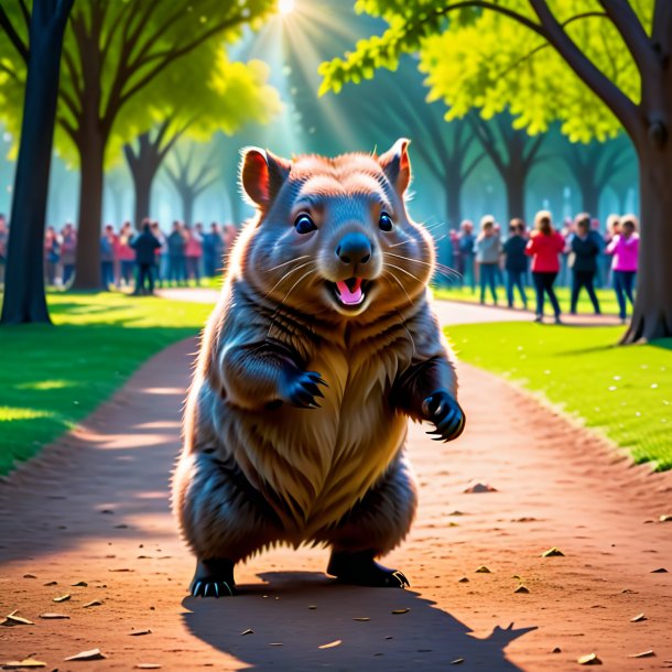 Photo of a dancing of a wombat in the park