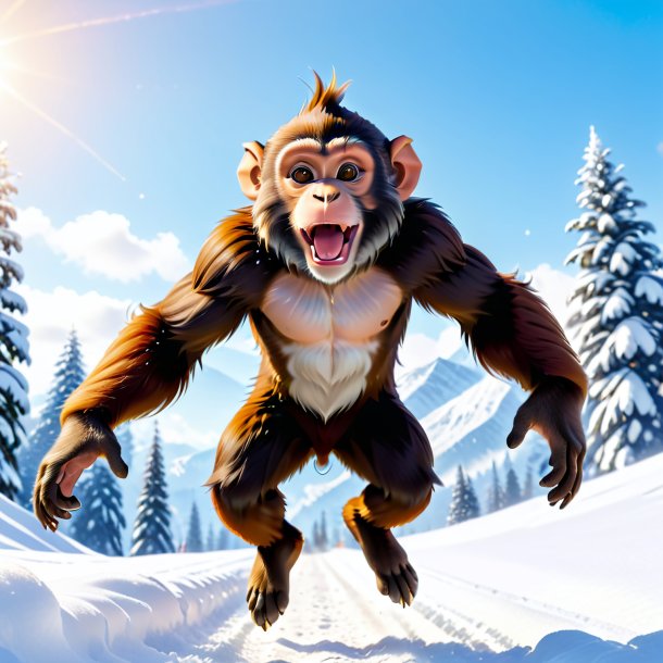 Pic of a jumping of a monkey in the snow