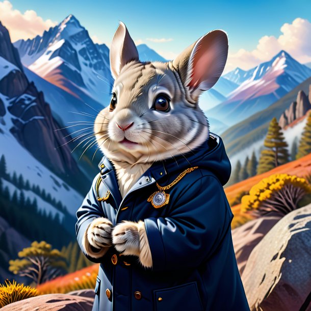 Illustration of a chinchillas in a coat in the mountains