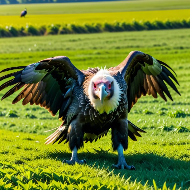 Photo of a swimming of a vulture on the field