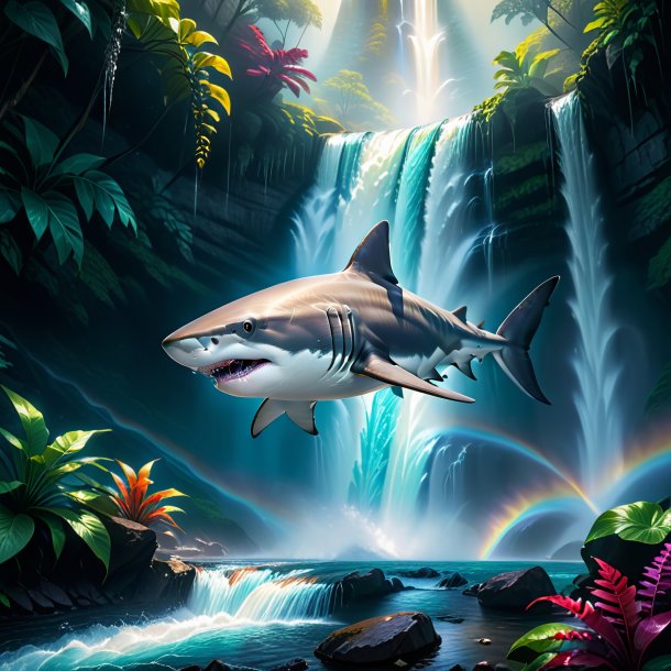 Drawing of a shark in a gloves in the waterfall