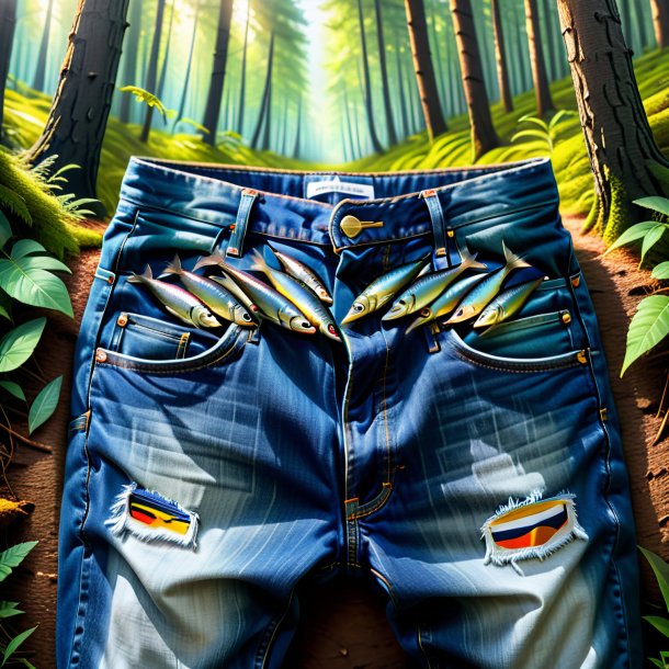 Picture of a sardines in a jeans in the forest