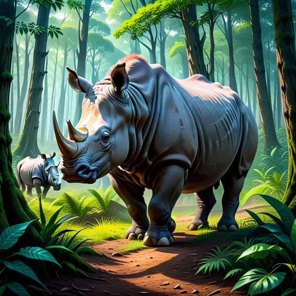 Picture of a waiting of a rhinoceros in the forest