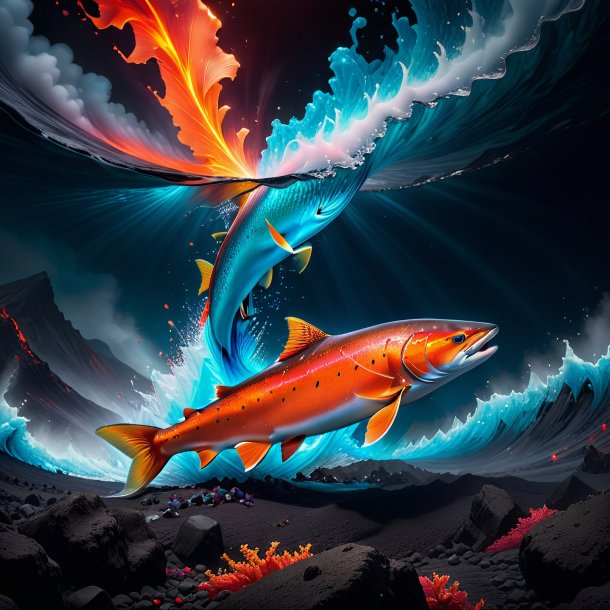 Picture of a dancing of a salmon in the volcano