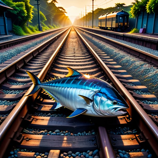 Image of a resting of a tuna on the railway tracks