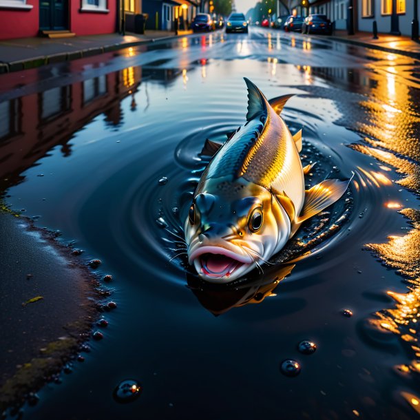 Photo of a crying of a haddock in the puddle