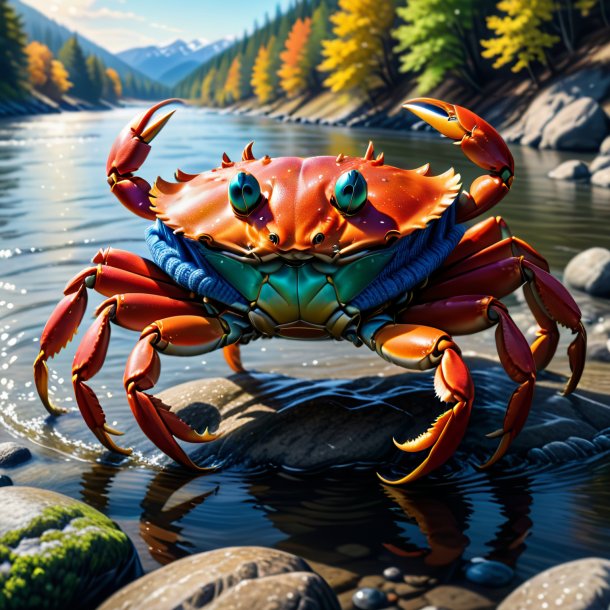 Drawing of a crab in a sweater in the river