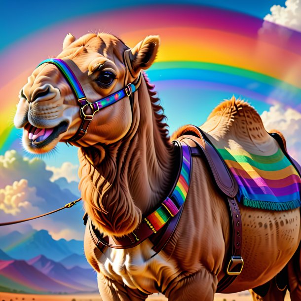 Drawing of a camel in a belt on the rainbow