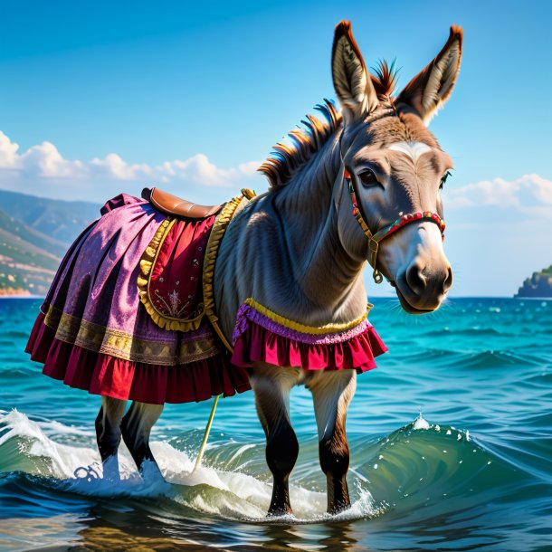 Image of a donkey in a skirt in the sea