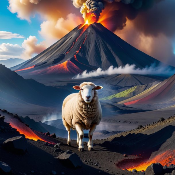 Picture of a playing of a sheep in the volcano