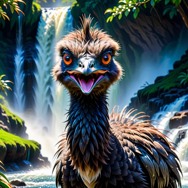 Picture of a angry of a emu in the waterfall