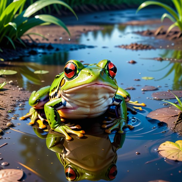 Foto de un llanto de una rana en el charco