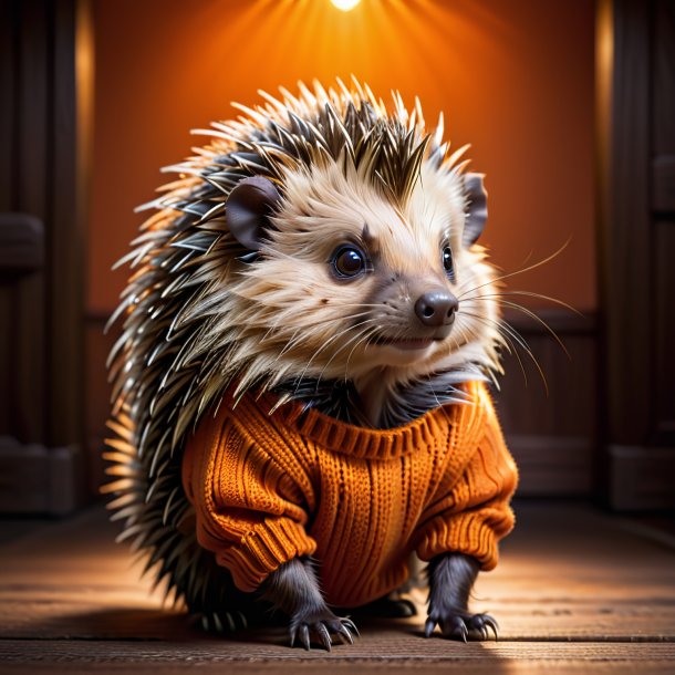 Picture of a porcupine in a orange sweater