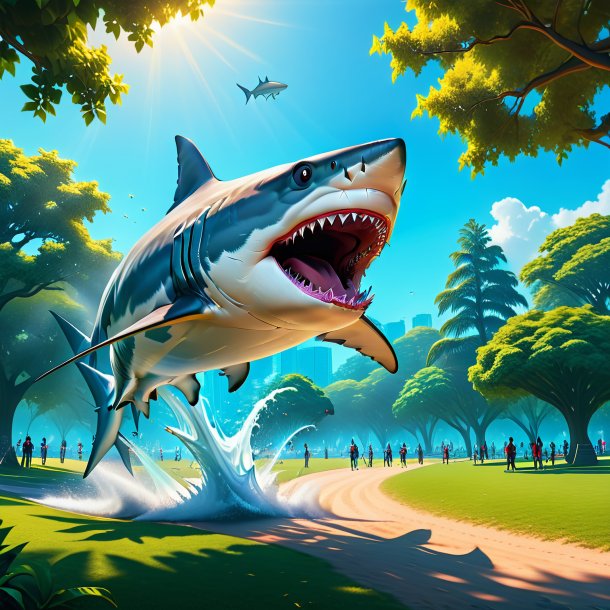 Picture of a jumping of a shark in the park