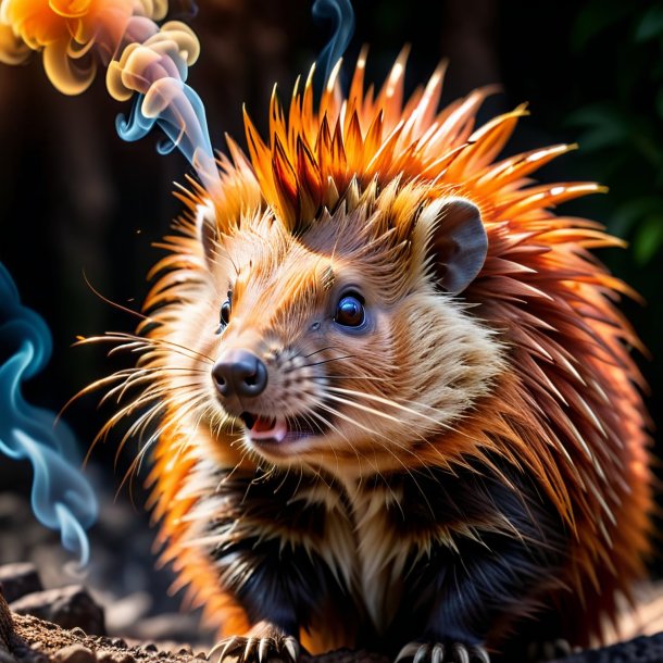 Image of a orange smoking porcupine