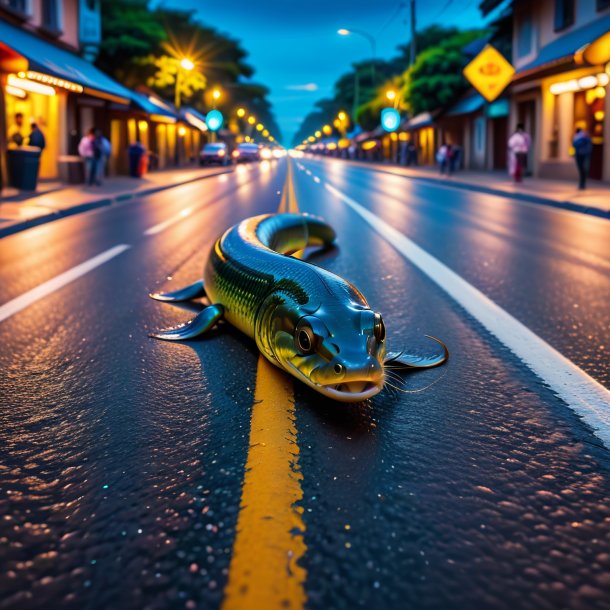 Image of a playing of a eel on the road