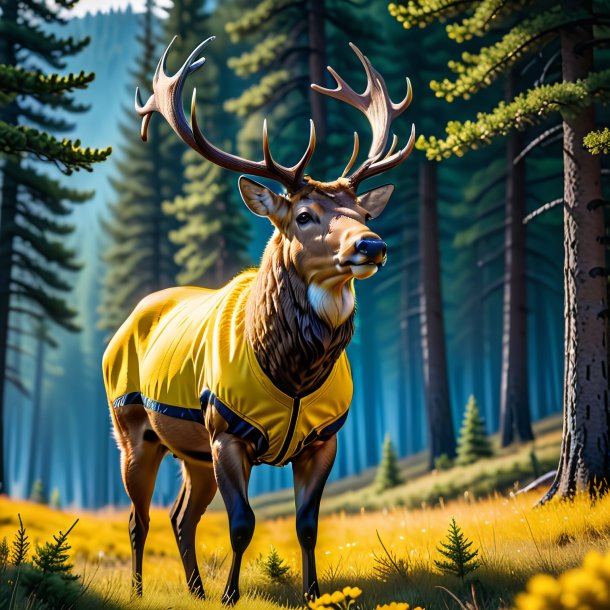 Photo of a elk in a yellow jacket