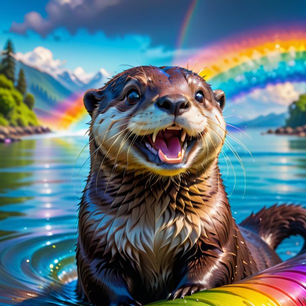 Pic of a smiling of a otter on the rainbow