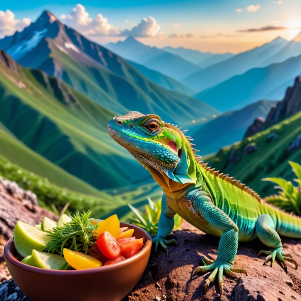 Foto de una comida de un lagarto en las montañas