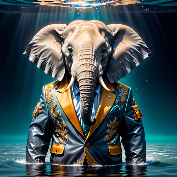 Image of a elephant in a jacket in the water