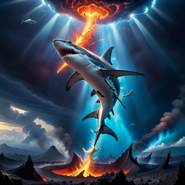 Photo of a playing of a hammerhead shark in the volcano