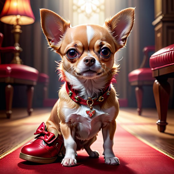 Photo d'un chihuahua dans une chaussure rouge