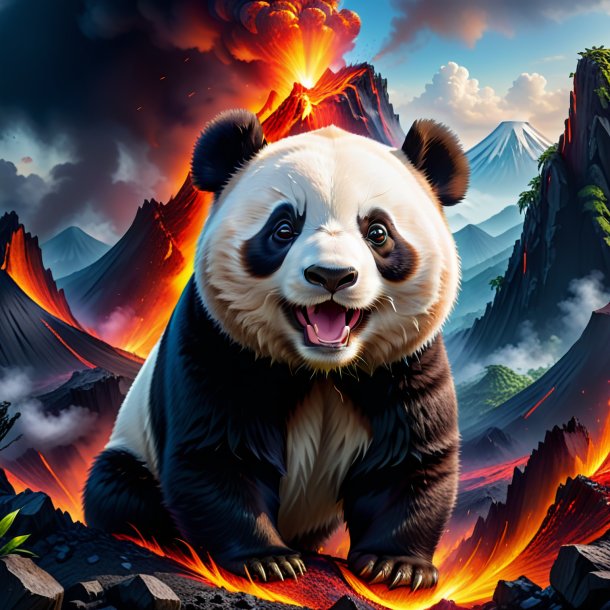 Picture of a smiling of a giant panda in the volcano