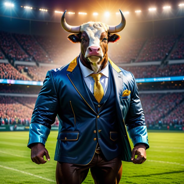 Pic of a bull in a jacket on the field