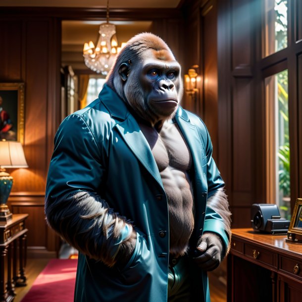 Picture of a gorilla in a coat in the house