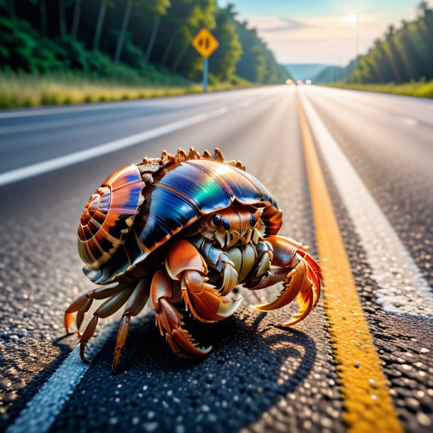 Imagem de um caranguejo eremita em um cinto na estrada