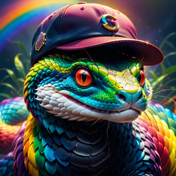 Foto de una serpiente en una gorra en el arco iris