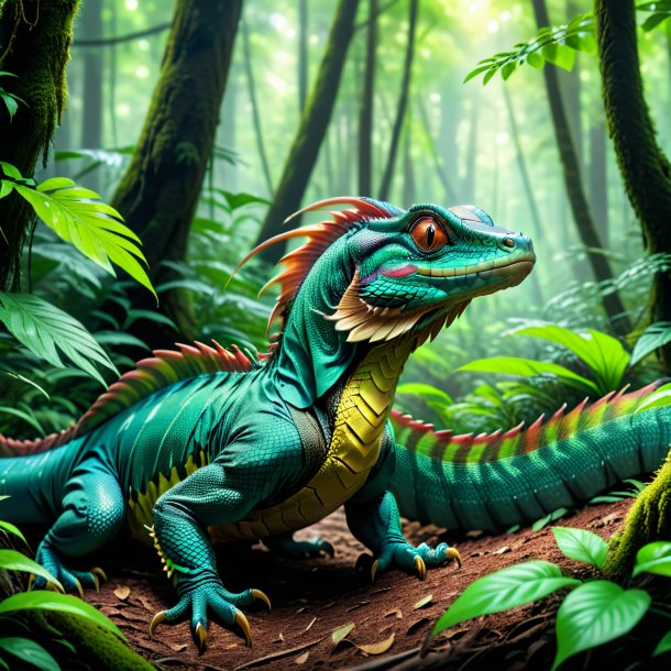 Pic of a waiting of a basilisk in the forest