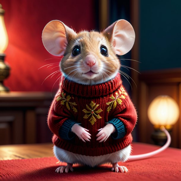 Image d'une souris dans un pull rouge