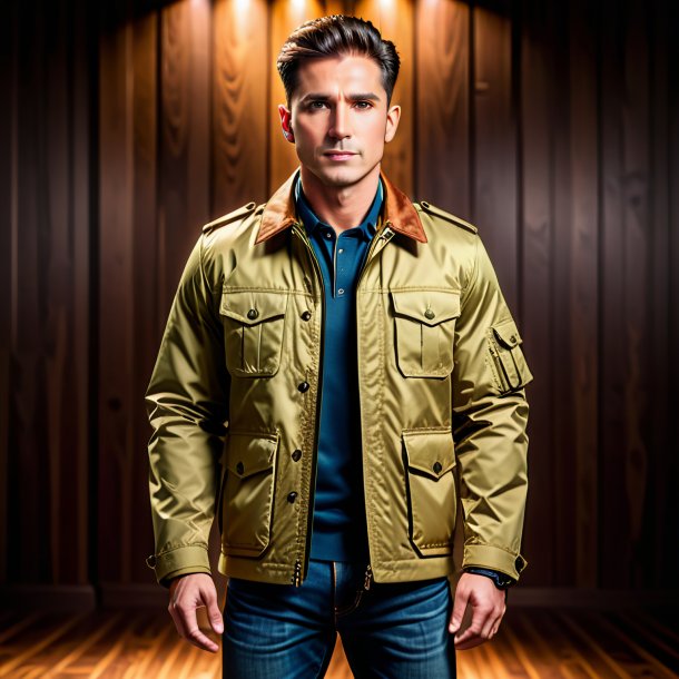 Portrait of a khaki jacket from wood