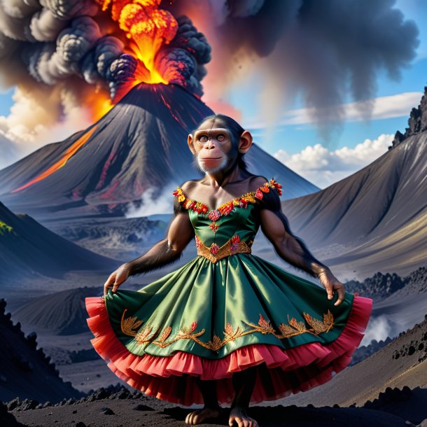 Image of a chimpanzee in a dress in the volcano